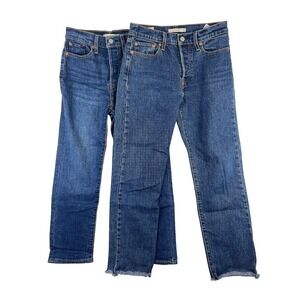 Levi's Wedgie Straight Jeans Women's 26 Blue High Rise Raw Hem Stretch Bundle 2